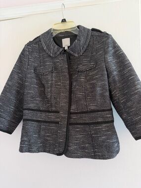Halogen Textured Black & White Tweed Jacket with Contrast Trim and 3/4 sleeves